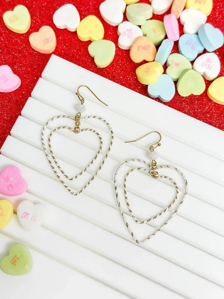 Womens - PREORDER: Wrapped Double Heart Dangle Earrings In Assorted Color