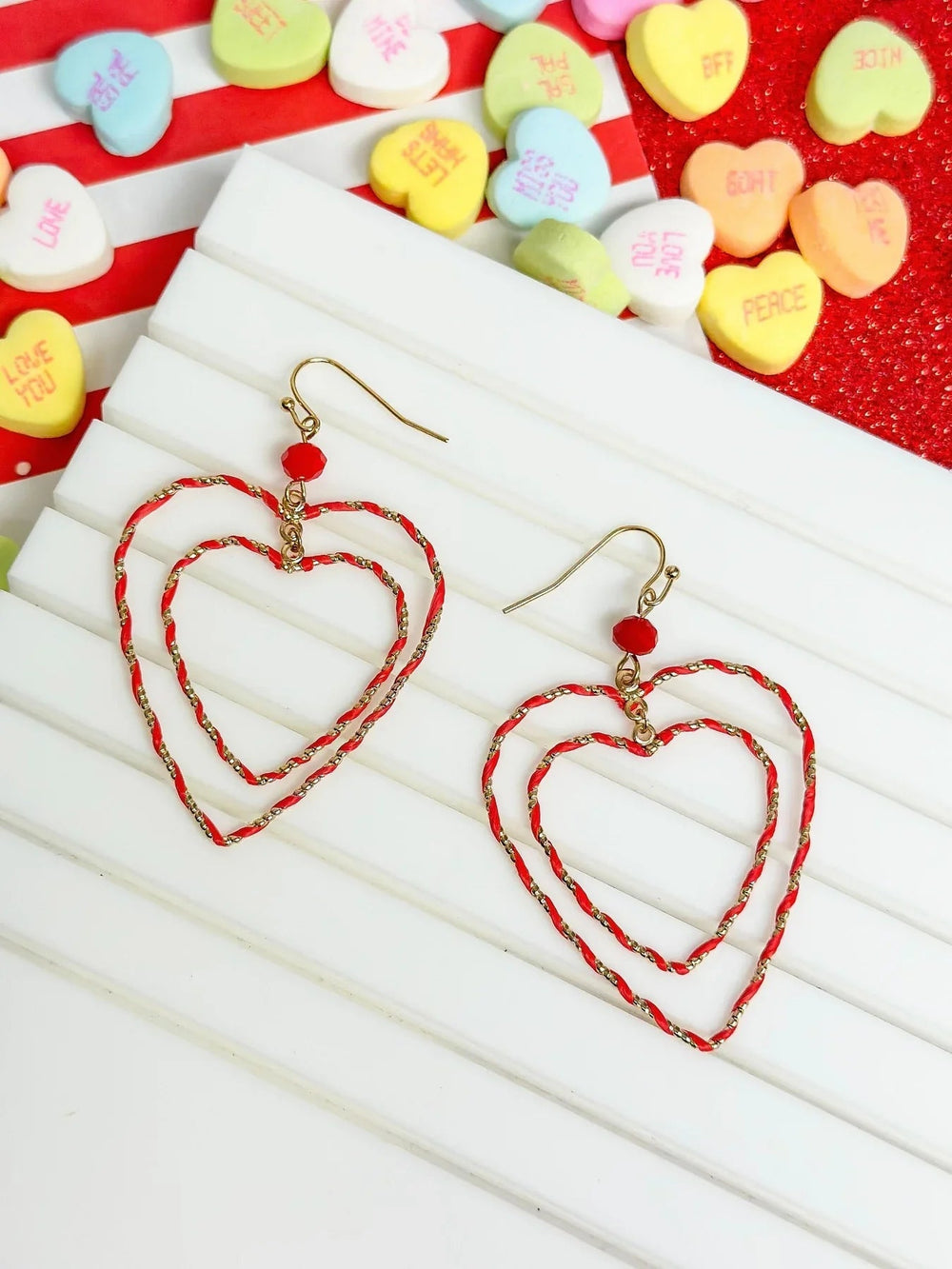 Womens - PREORDER: Wrapped Double Heart Dangle Earrings In Assorted Color