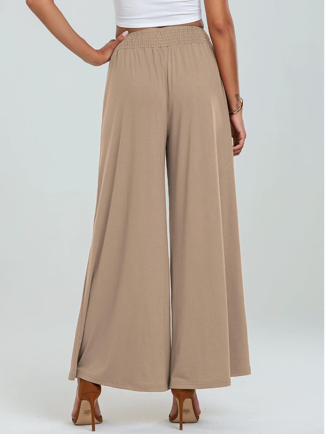 Pocketed Elastic Waist Wide Leg Pants