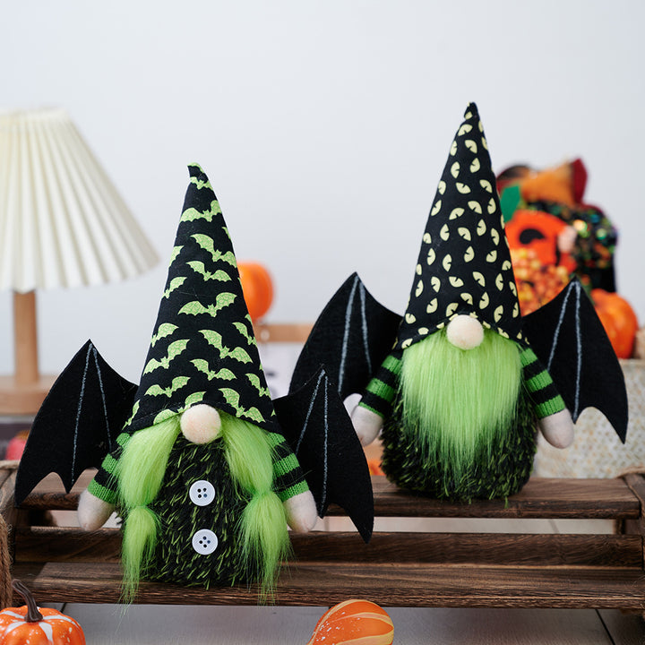 Spooky Pointed Hat Faceless Doll with Bat Wings