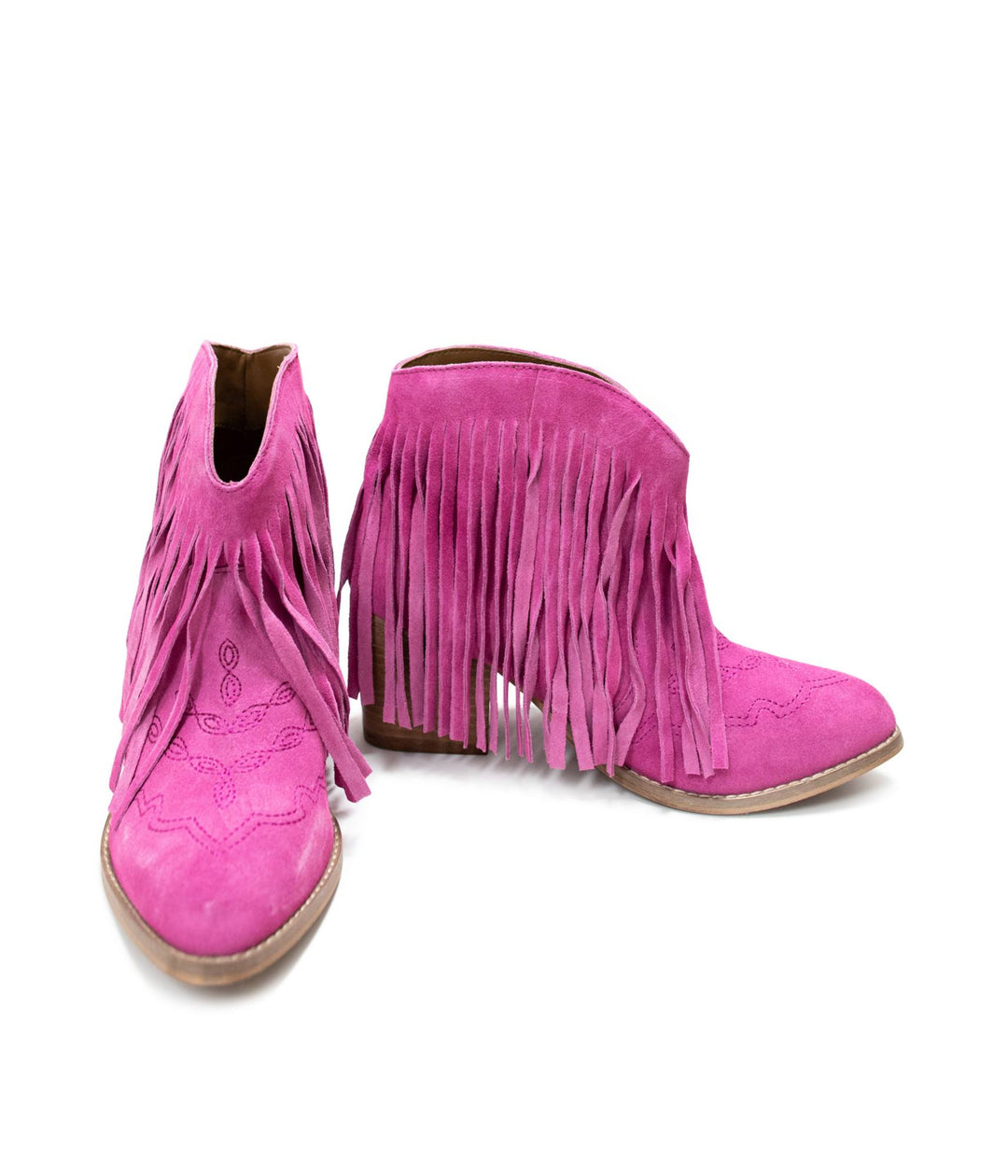 Shoes - Amos Fringe Ankle Bootie In Magenta Suede