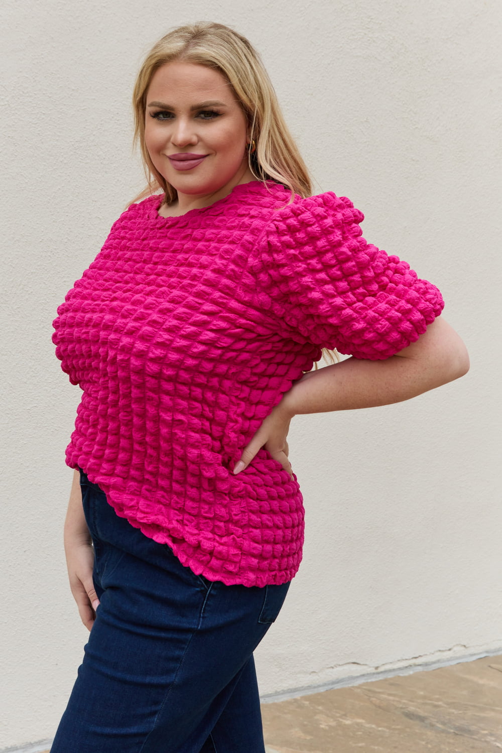 And The Why Full Size Bubble textured Puff Sleeve Top-Ever Joy