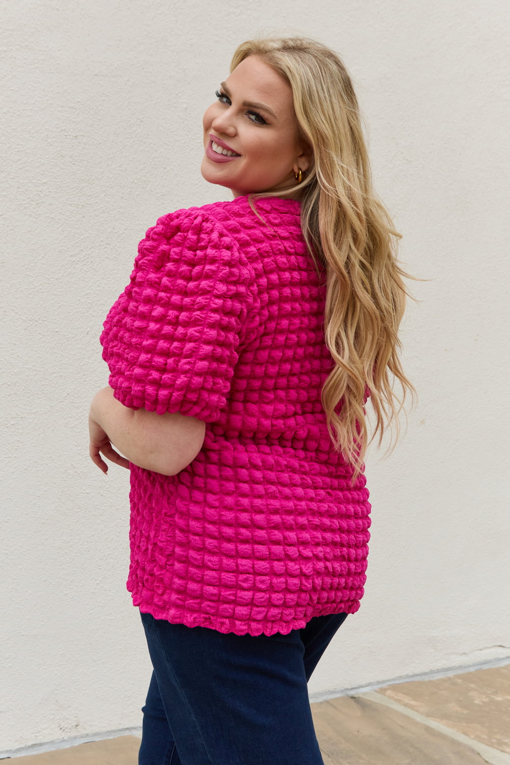 And The Why Full Size Bubble textured Puff Sleeve Top-Ever Joy