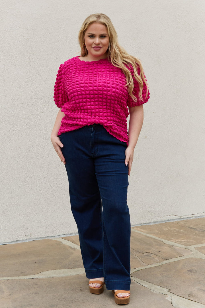 And The Why Full Size Bubble textured Puff Sleeve Top-Ever Joy