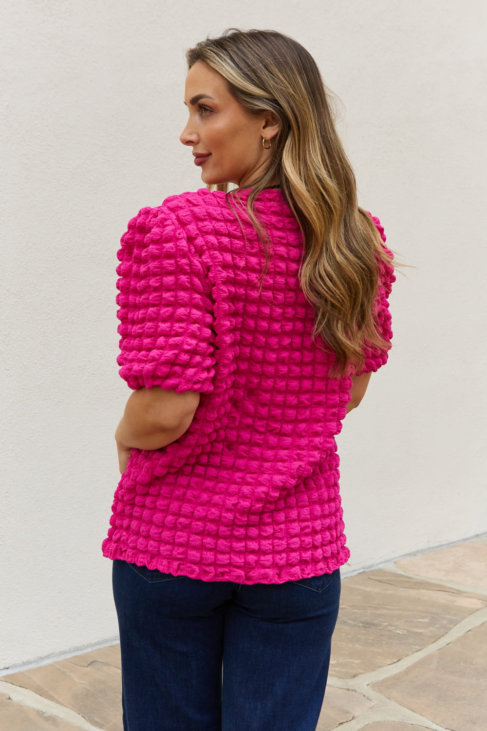 And The Why Full Size Bubble textured Puff Sleeve Top-Ever Joy