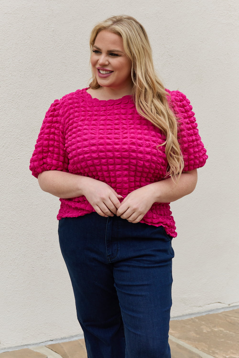 And The Why Full Size Bubble textured Puff Sleeve Top-Ever Joy