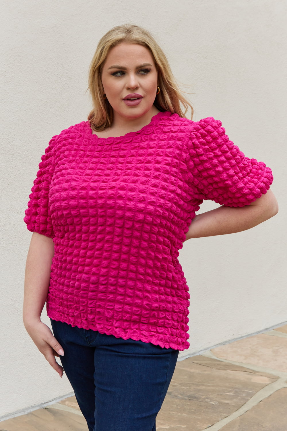 And The Why Full Size Bubble textured Puff Sleeve Top-Ever Joy