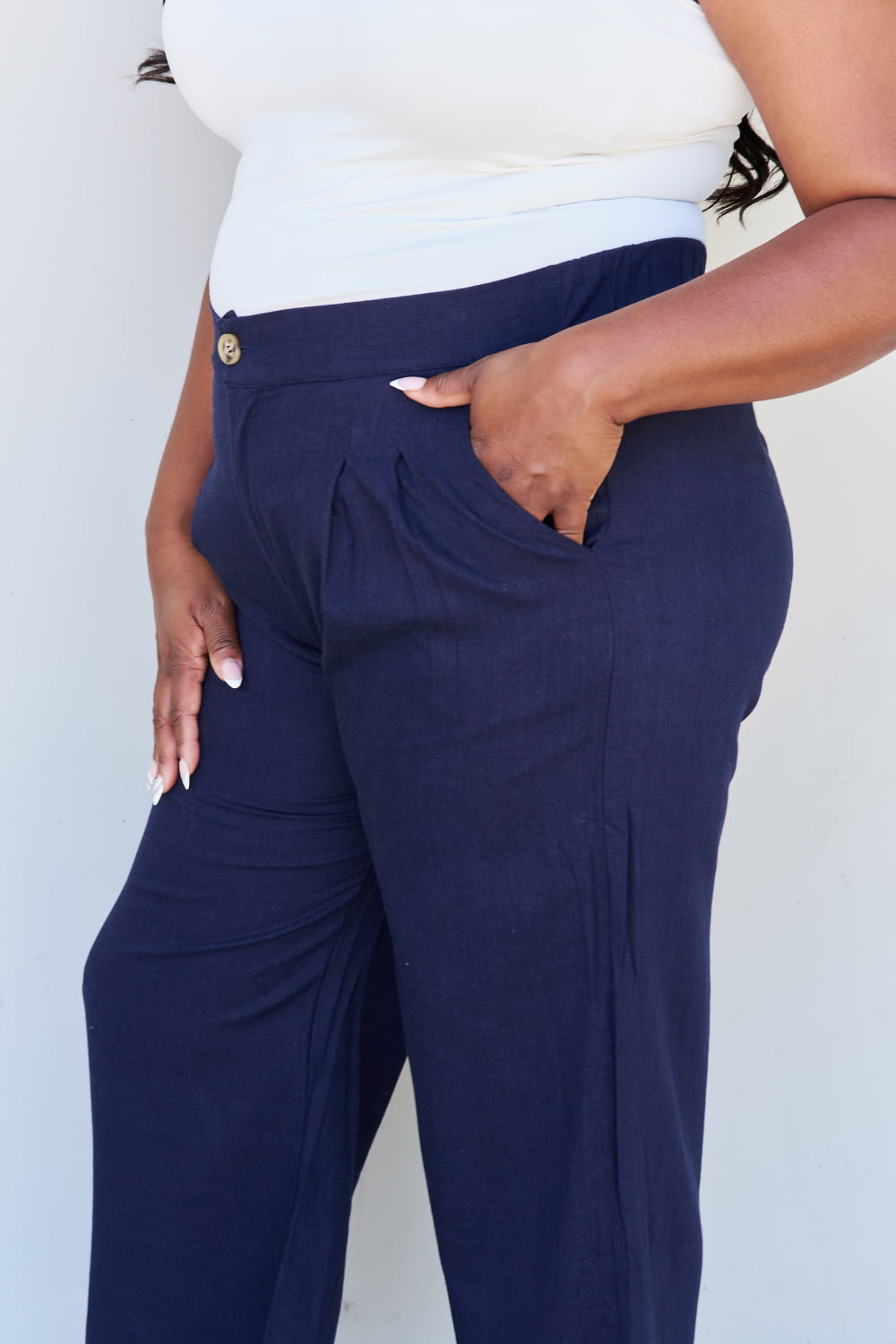 And The Why In The Mix Full Size Pleated Detail Linen Pants in Dark Navy-Ever Joy