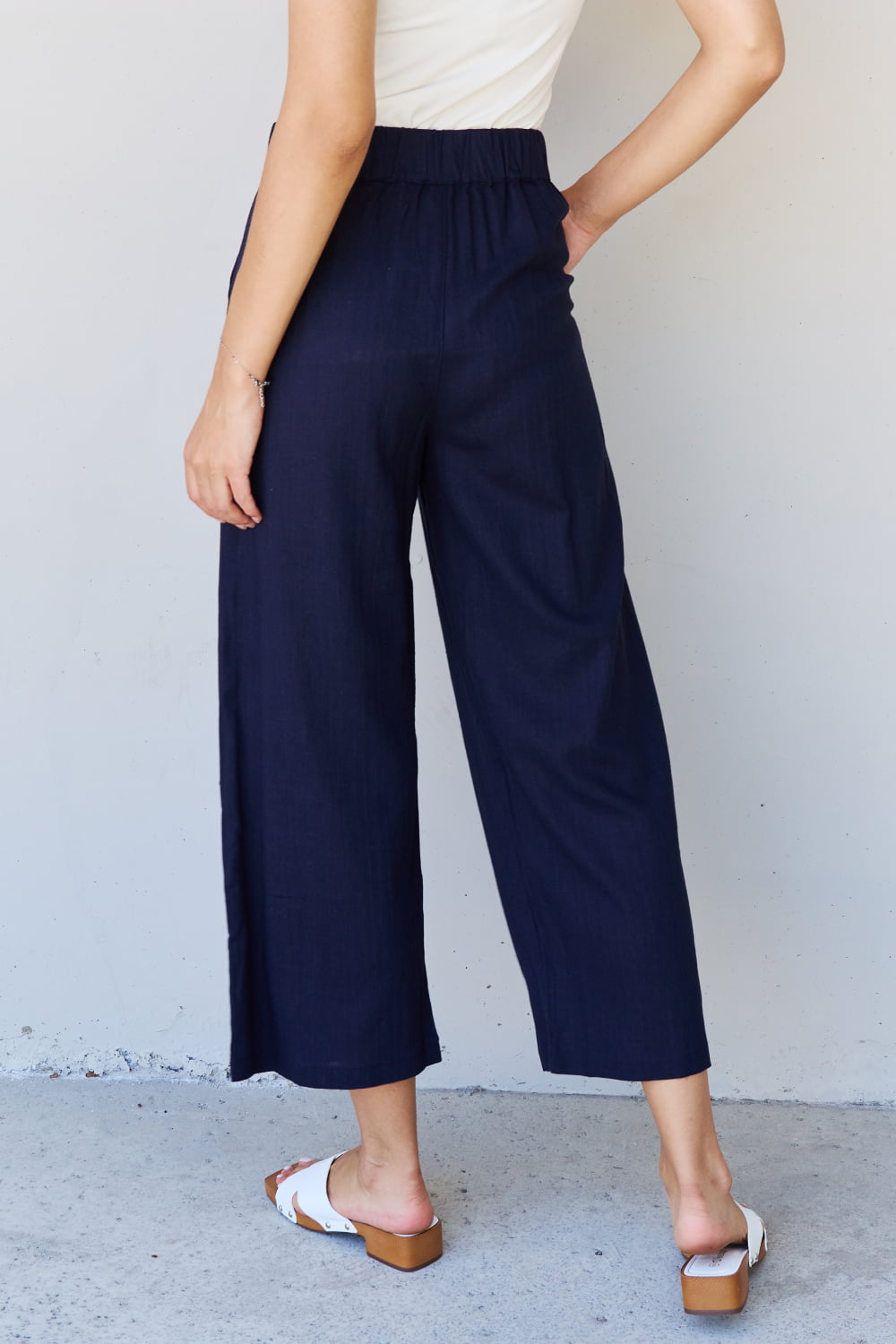 And The Why In The Mix Full Size Pleated Detail Linen Pants in Dark Navy-Ever Joy