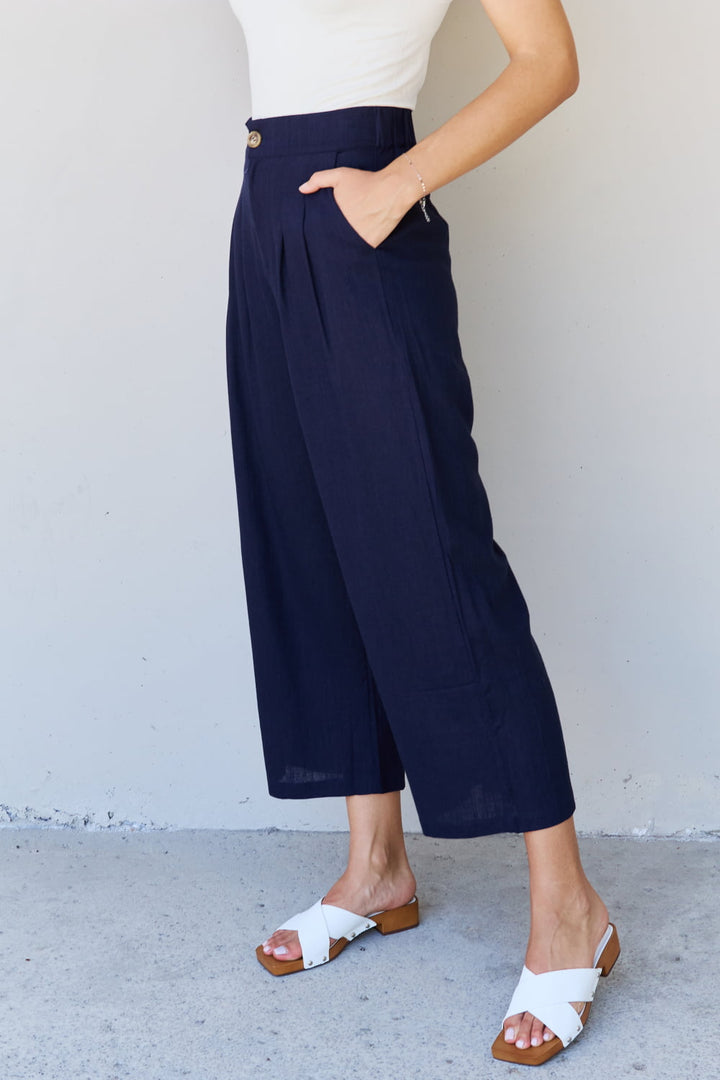 And The Why In The Mix Full Size Pleated Detail Linen Pants in Dark Navy-Ever Joy