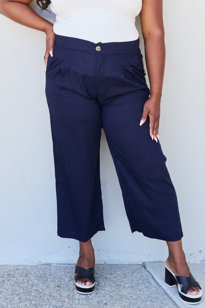 And The Why In The Mix Full Size Pleated Detail Linen Pants in Dark Navy-Ever Joy