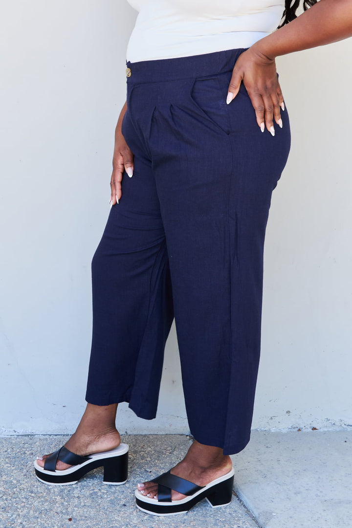 And The Why In The Mix Full Size Pleated Detail Linen Pants in Dark Navy-Ever Joy