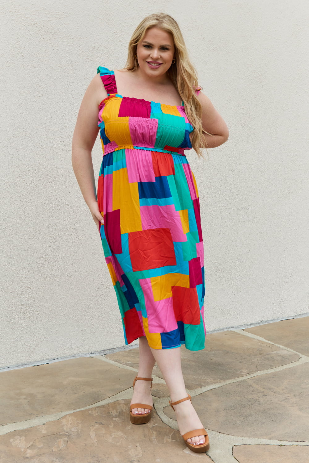 And The Why Multicolored Square Print Summer Dress-Ever Joy
