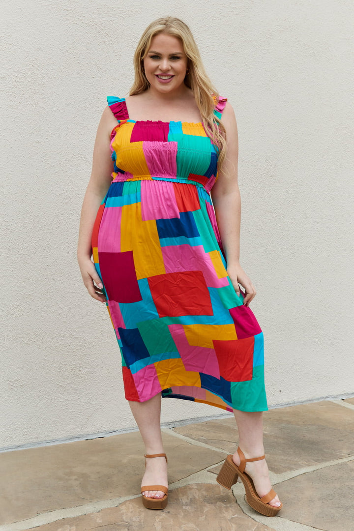 And The Why Multicolored Square Print Summer Dress-Ever Joy