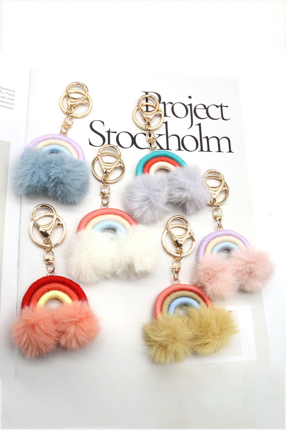 Assorted 4-Pack Rainbow Pom Pom Keychain