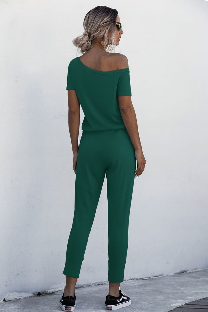 Asymmetrical Neck Tied Jumpsuit With Pockets