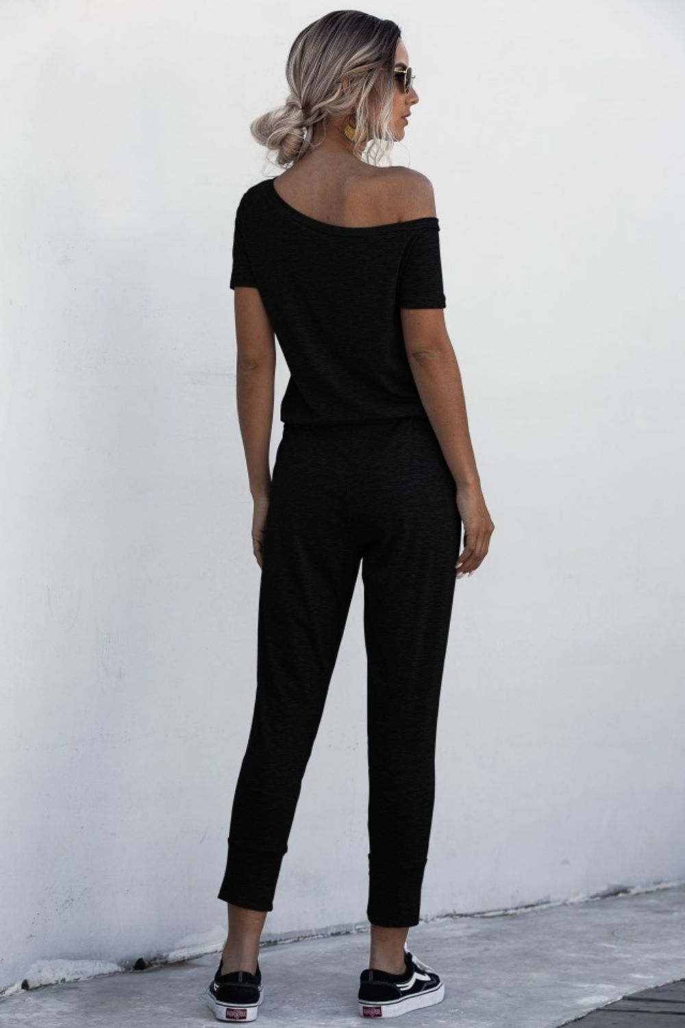 Asymmetrical Neck Tied Jumpsuit With Pockets