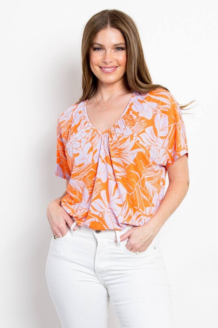Be Stage Full Size Contrast Printed Short Sleeve Top