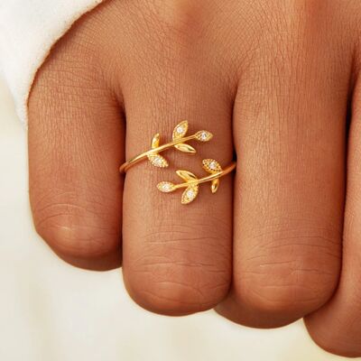 925 Sterling Silver Zircon Leaf Shape Ring-Ever Joy