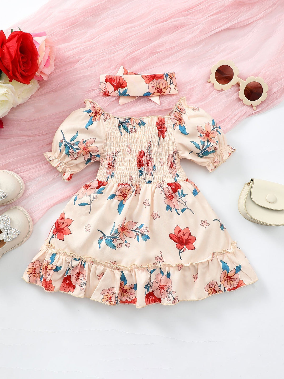 Baby Girl Floral Smocked Frill Trim Dress