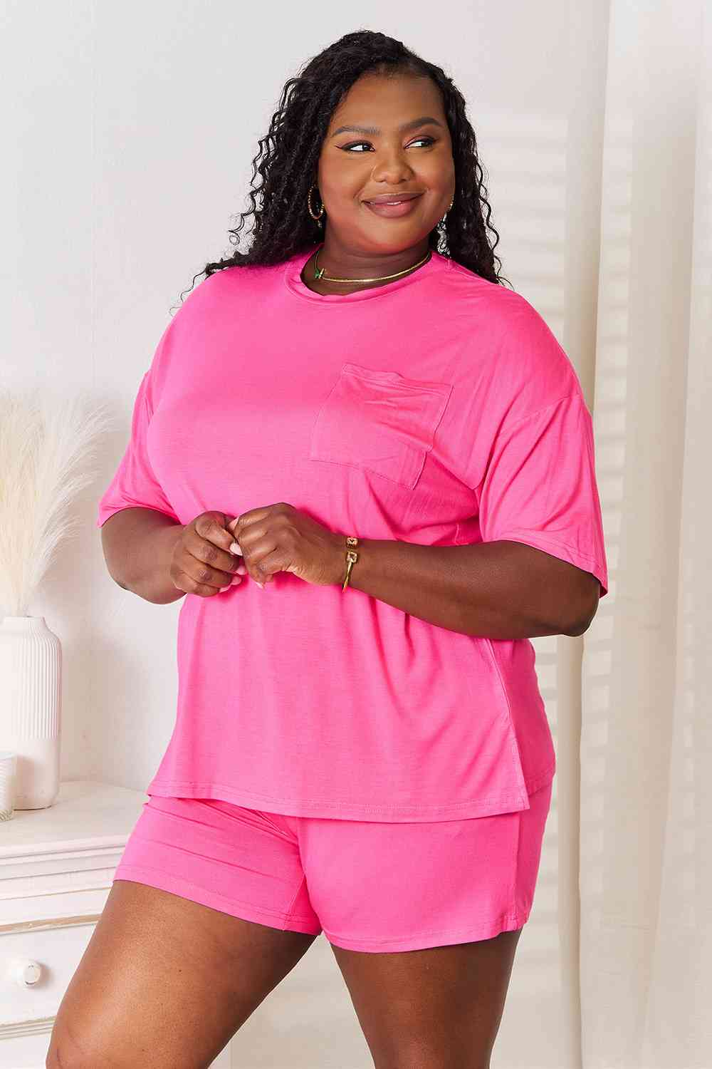 Basic Bae Full Size Soft Rayon Half Sleeve Top And Shorts Set