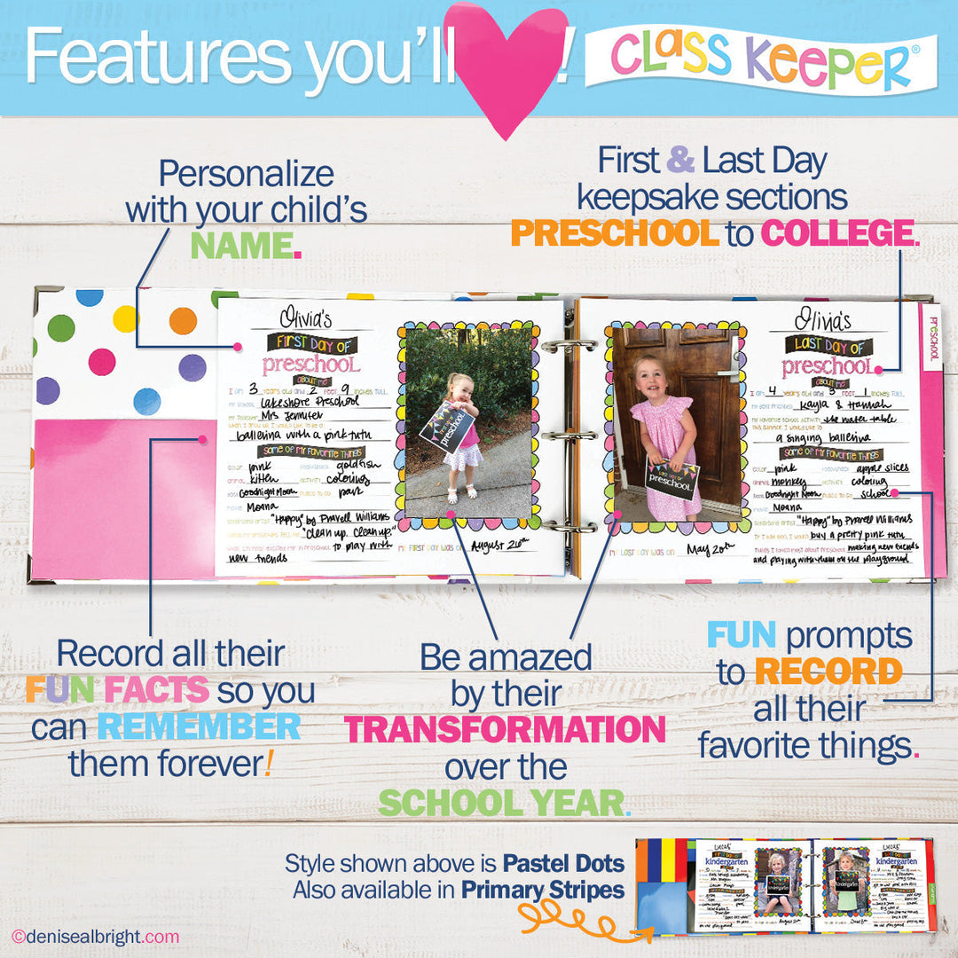 Binder - NEW! Mom Must-Have School Keepsake Kit | Class Keeper® + Photo Prop Deck + School Stickers