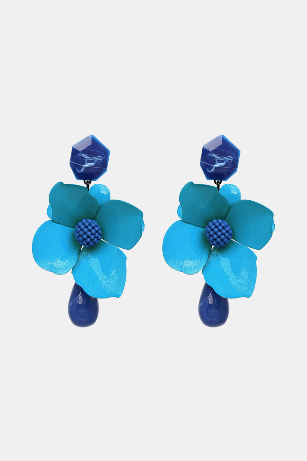 Bloosm Flower And Teardrop Resin Dangle Earrings