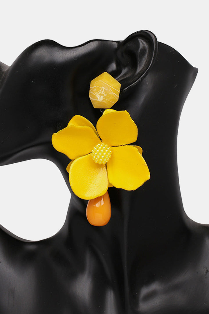 Bloosm Flower And Teardrop Resin Dangle Earrings