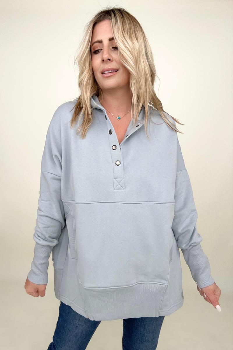 Blouses - Batwing Sleeve Buttoned Hoodie With Pockets