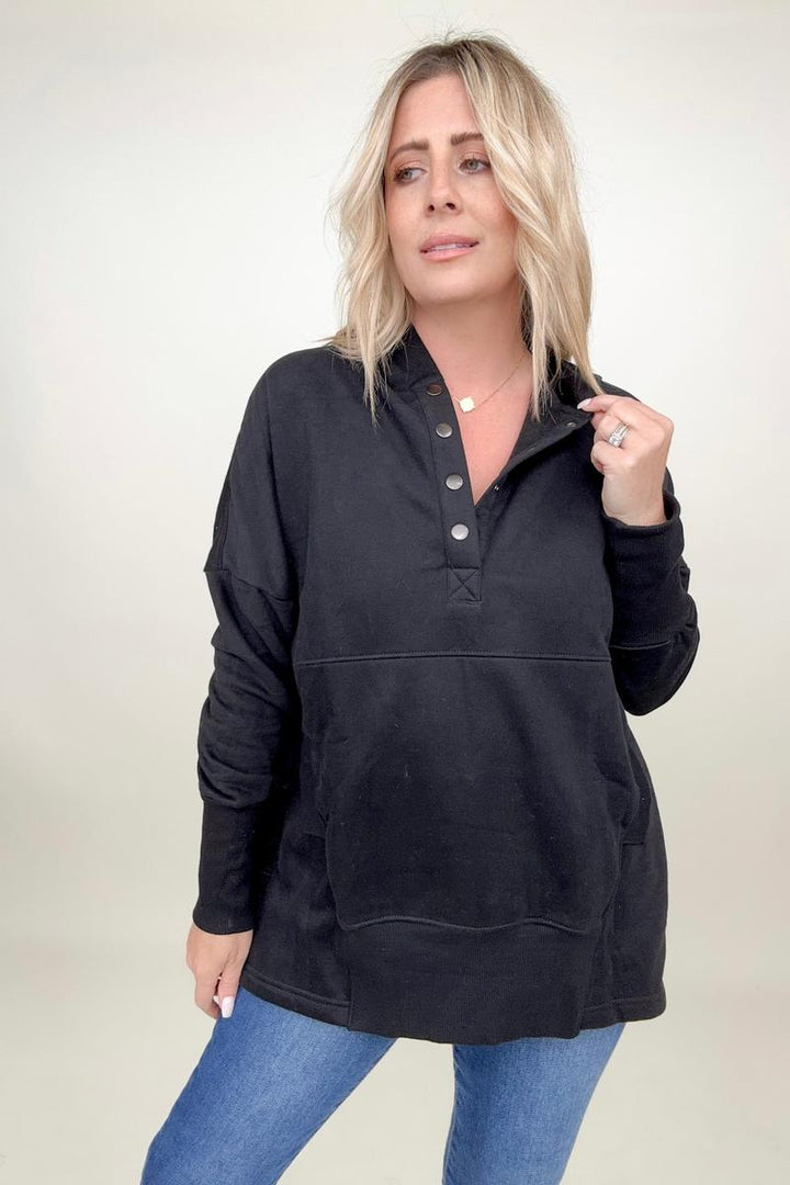 Blouses - Batwing Sleeve Buttoned Hoodie With Pockets