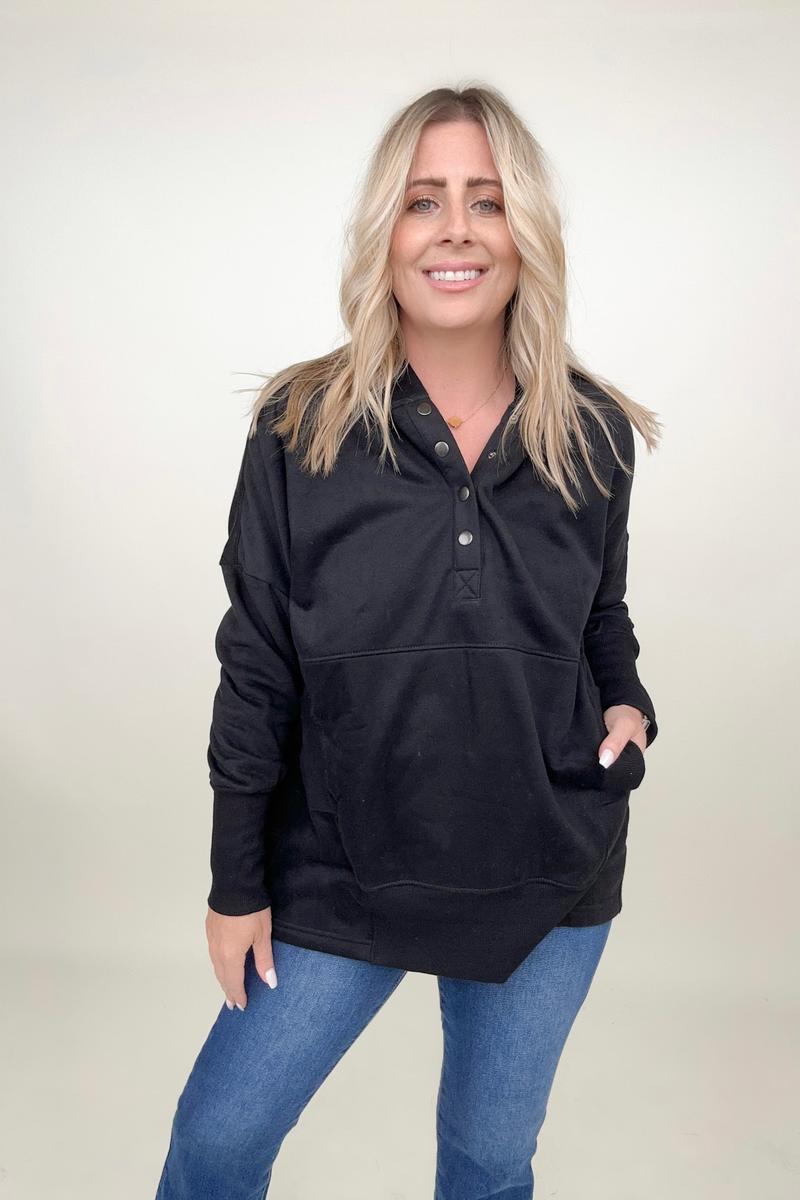 Blouses - Batwing Sleeve Buttoned Hoodie With Pockets