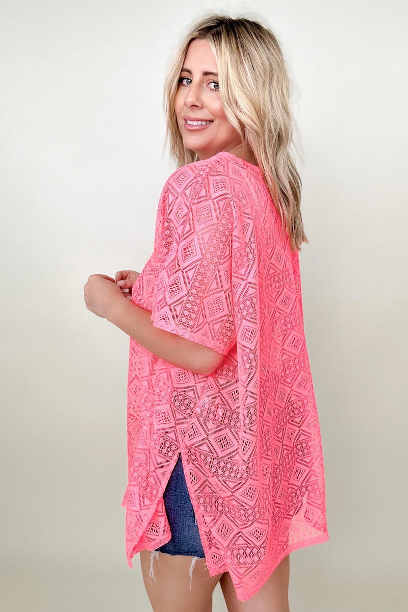 Blouses - Cotton Bleu Lace V Neck Drop Shoulder Oversize Top