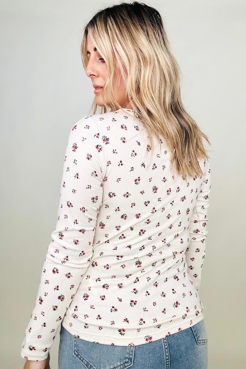 Blouses - FawnFit Ditsy Floral Henley Long Sleeve Top