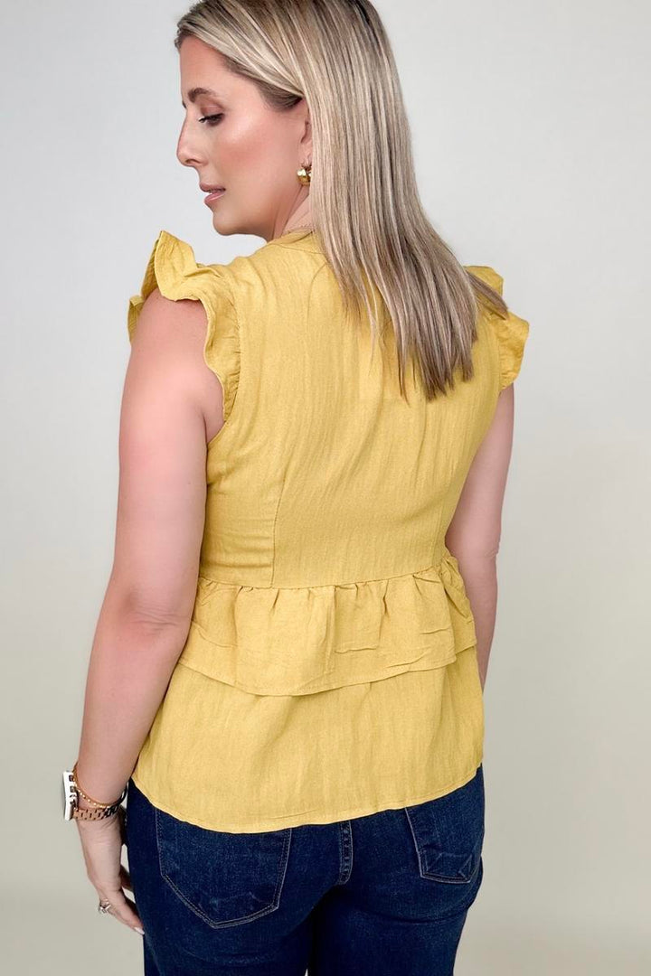 Blouses - Hayden Button-Down Ruffle Hem Top