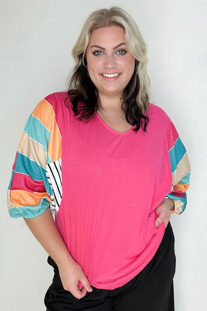Blouses - Striped Color Block Long Sleeve Top