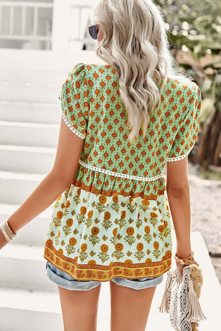 Bohemian Tie Neck Buttoned Blouse