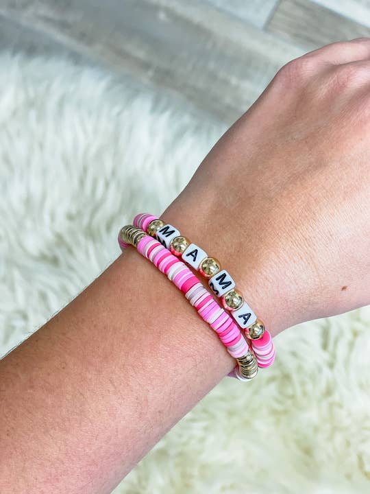 Bracelets - 'Mama' Stretch Bracelet Sets - Pink