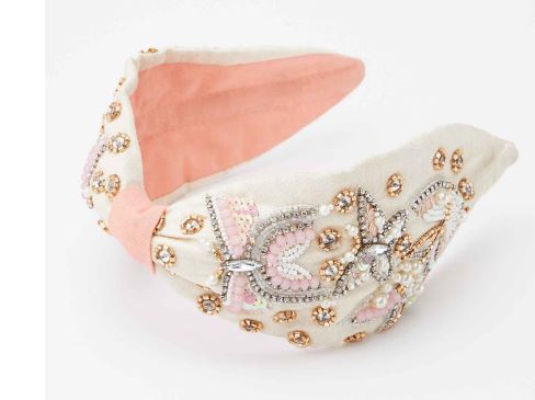 Womens - PREORDER: Pink Floral & Butterfly Embroidered Rhinestone Headband