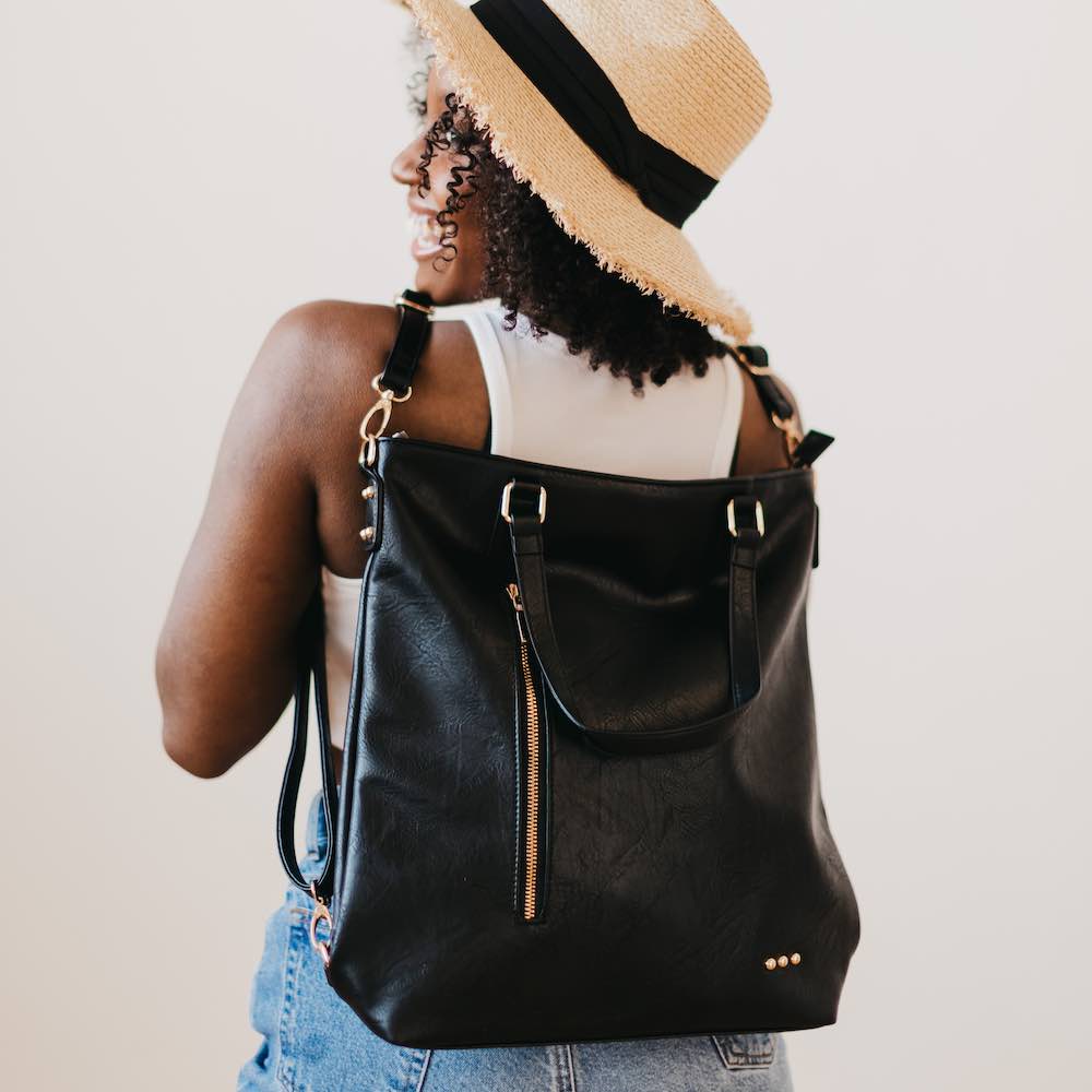 Womens - PREORDER: Upper East Side Vegan Leather Backpack & Crossbody Tote Bag In Three Colors