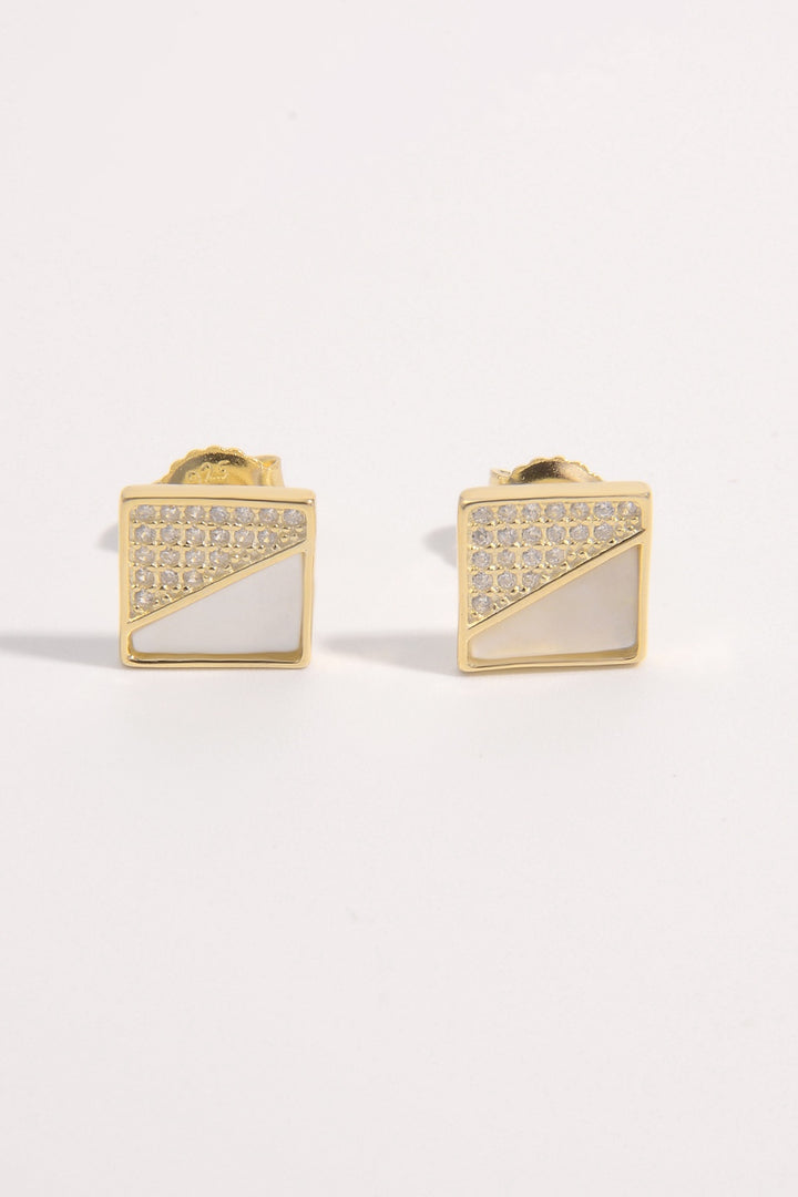 925 Sterling Silver Zircon Square Shape Earrings