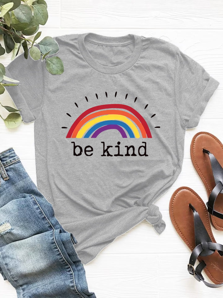 Rainbow Be Kind Graphic Round Neck Short Sleeve T-Shirt