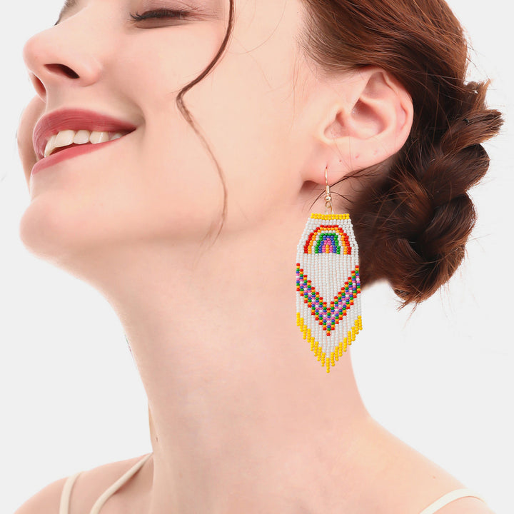 Rainbow Rice Bead Dangle Earrings