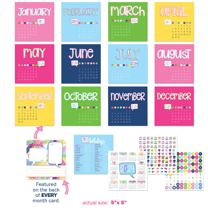 Calendar - NEW! 2024 Mini Monthly Desktop Calendars | Stickers Included