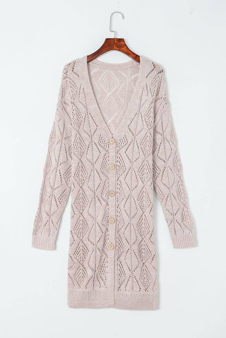 Cardigans - Long Sleeve Button Up Loose Knit Cardigan