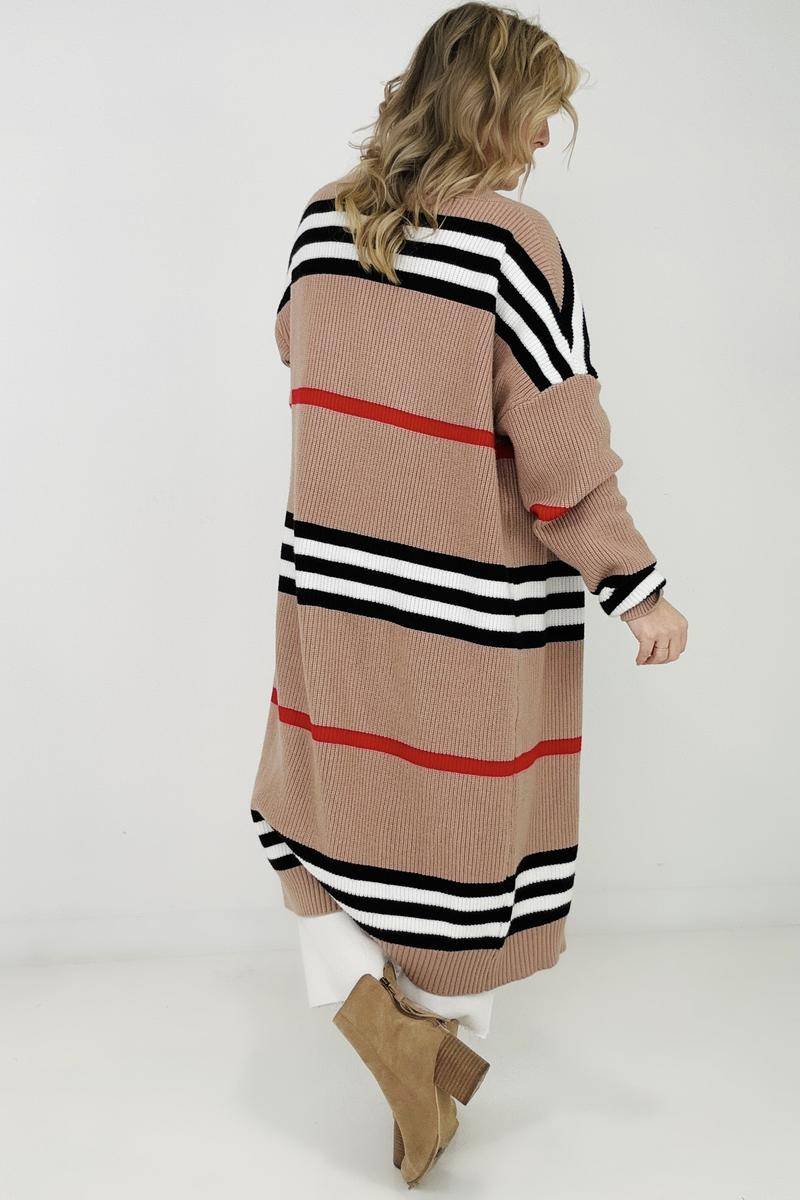 Cardigans - "The Burbs" Oversized Striped Knit Duster Cardigan