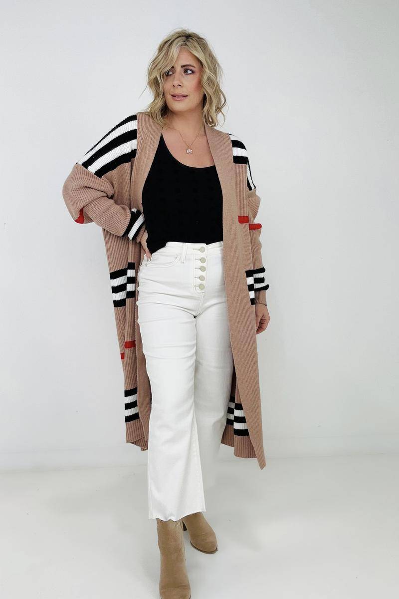 "The Burbs" Oversized Striped Knit Duster Cardigan-Ever Joy