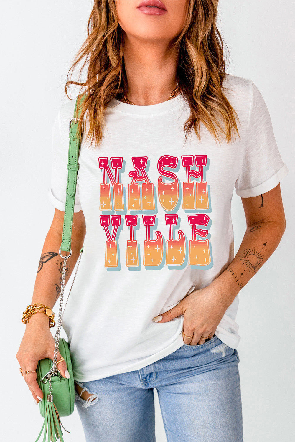 Nashville Gradient Graphic Round Neck Short Sleeve T-Shirt