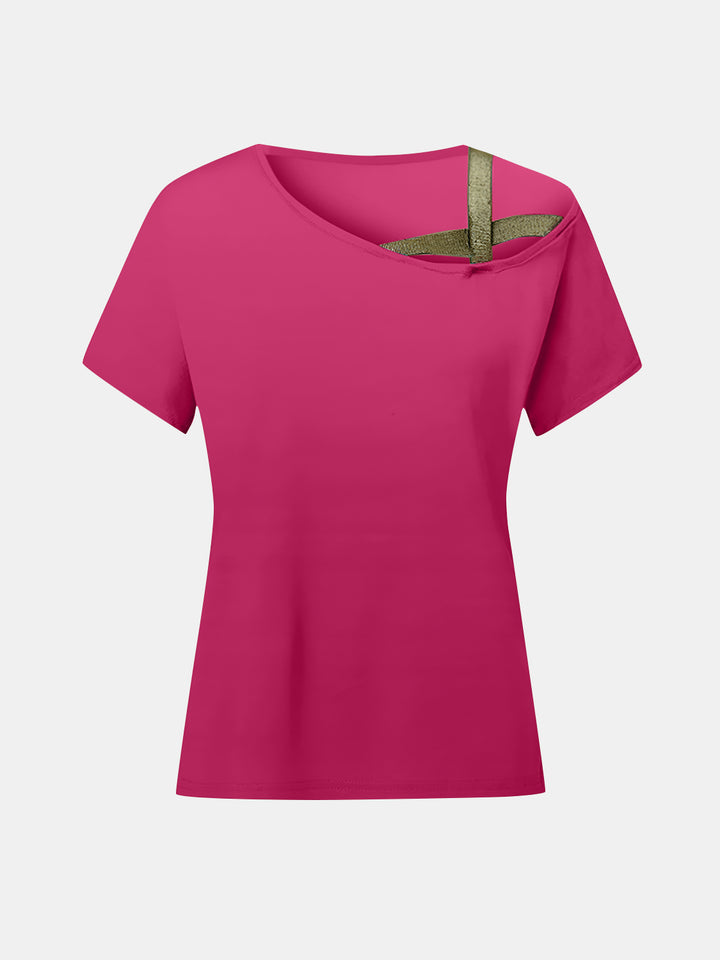 Asymmetrical Neck Short Sleeve T-Shirt