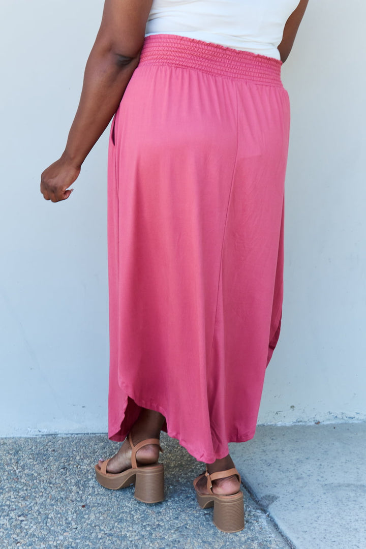 Doublju Comfort Princess Full Size High Waist Scoop Hem Maxi Skirt In Hot Pink