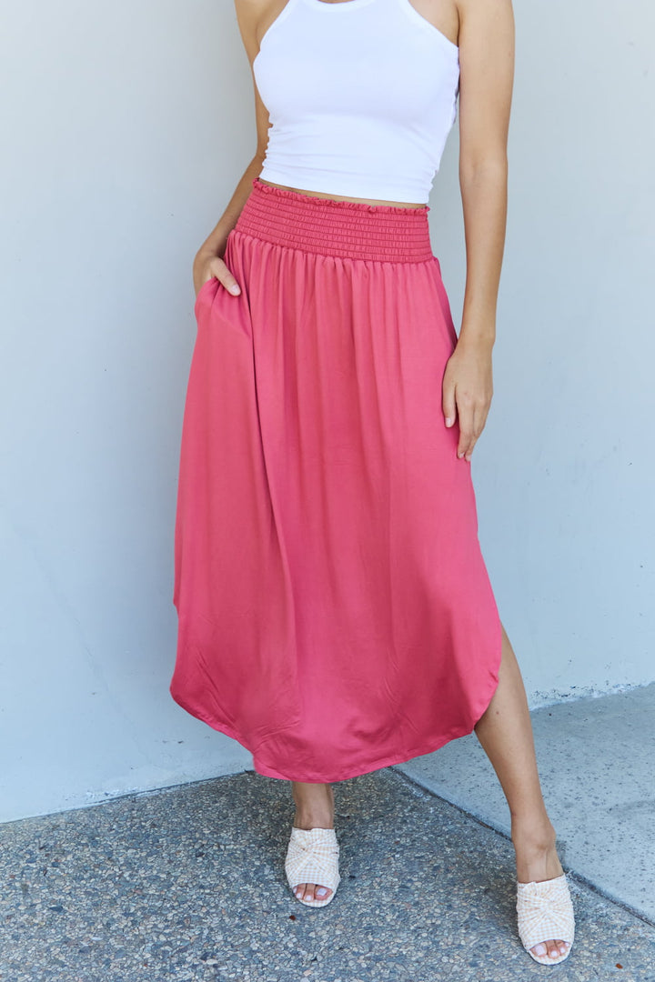 Doublju Comfort Princess Full Size High Waist Scoop Hem Maxi Skirt In Hot Pink